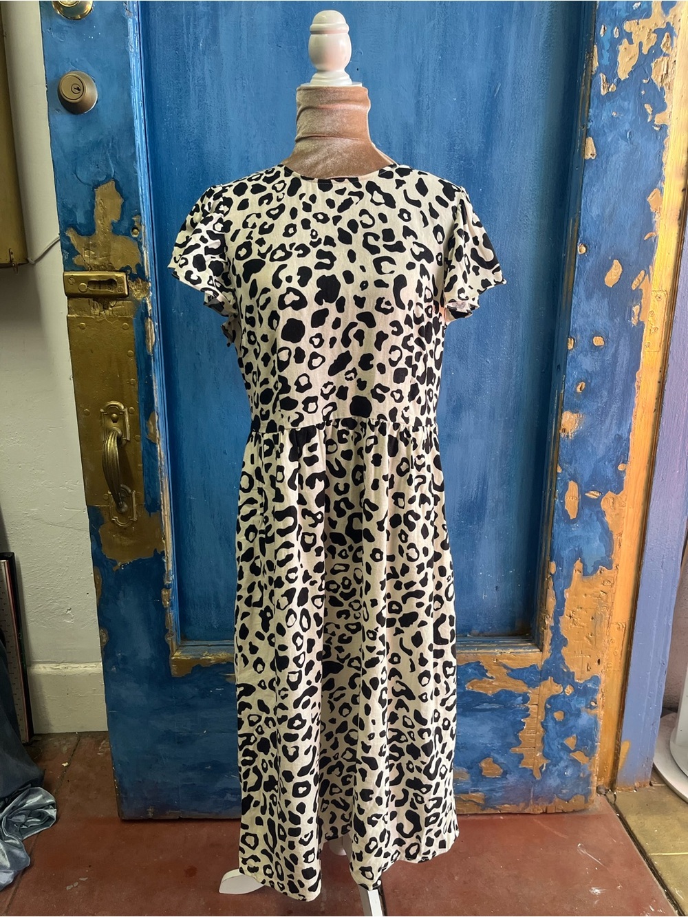 Who What Wear Leopard-Print Midi Dress in Cream and Black